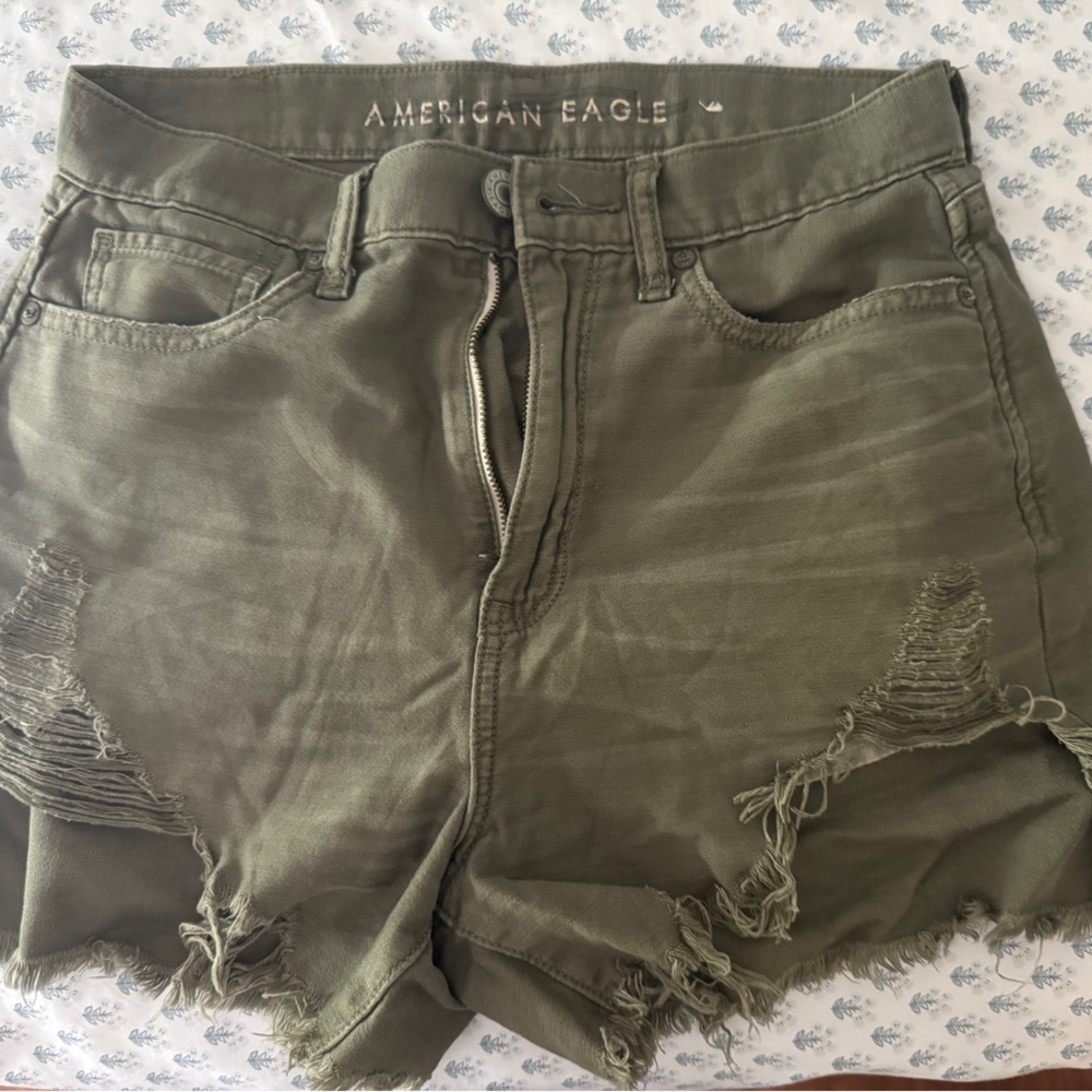 American Eagle Olive Green Distressed Shorts